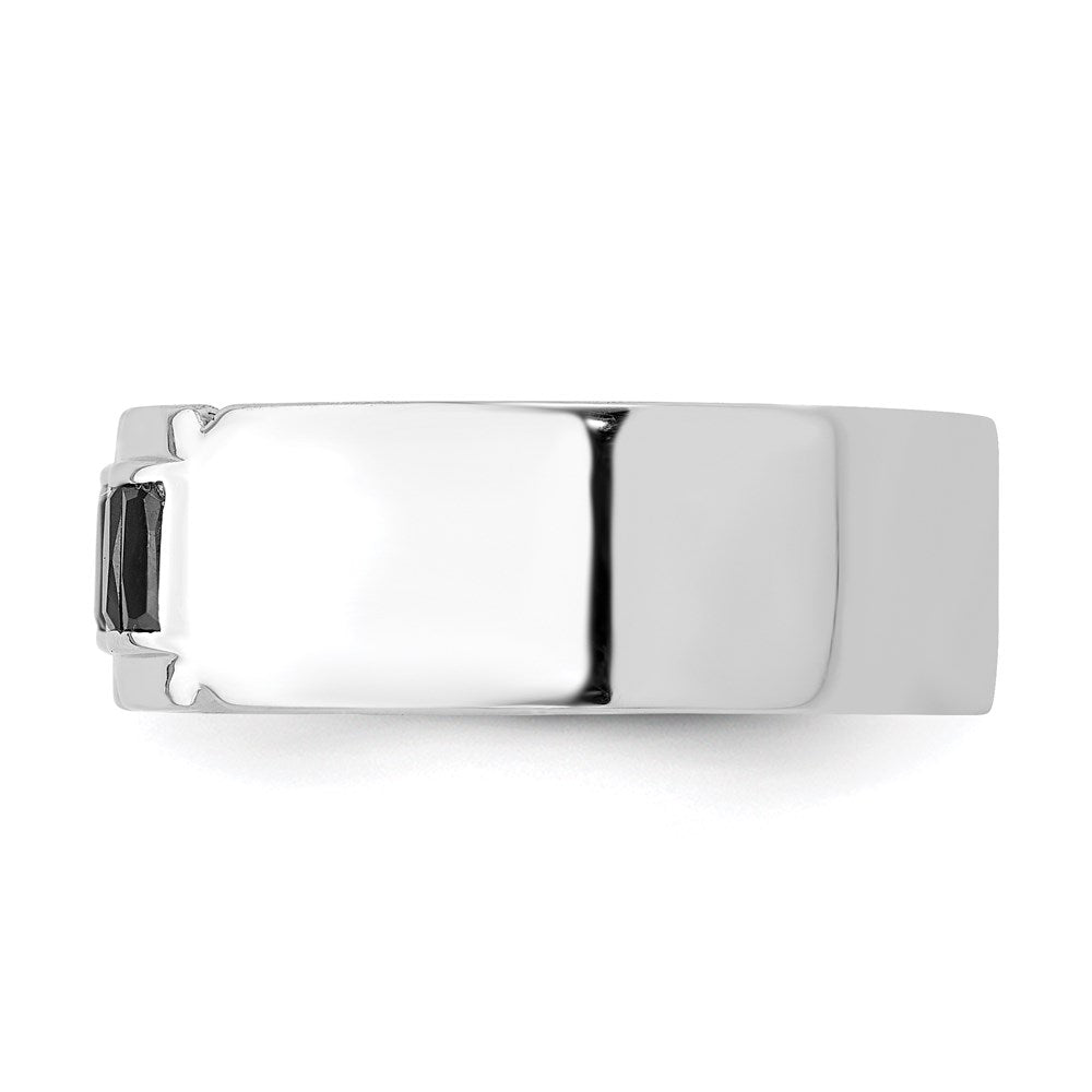 Sterling Silver Rhodium Plated Black Cz Grooved Ring