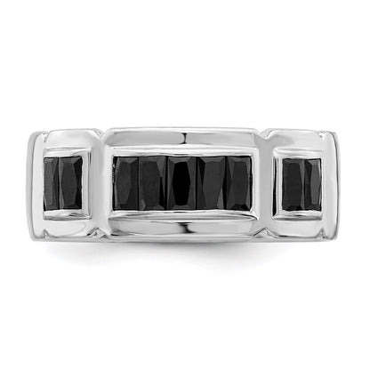 Sterling Silver Rhodium Plated Black Cz Grooved Ring