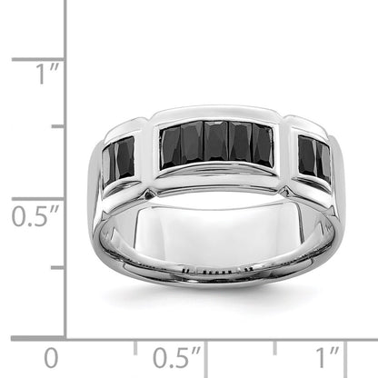 Sterling Silver Rhodium Plated Black Cz Grooved Ring