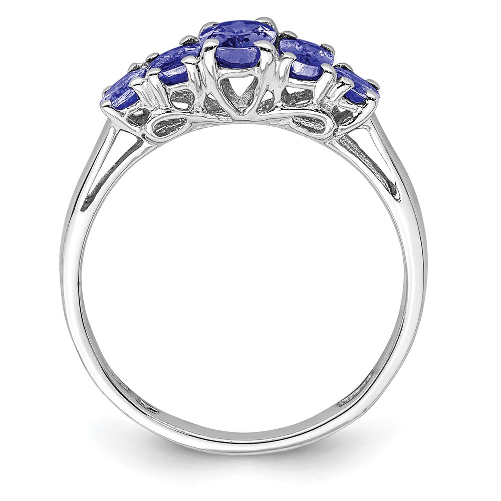 Sterling Silver Rhodium 5 Stone Oval Tanzanite Ring