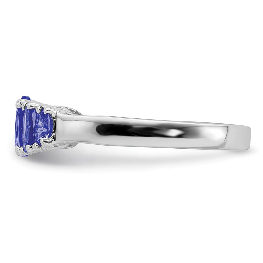 Sterling Silver Rhodium 5 Stone Oval Tanzanite Ring