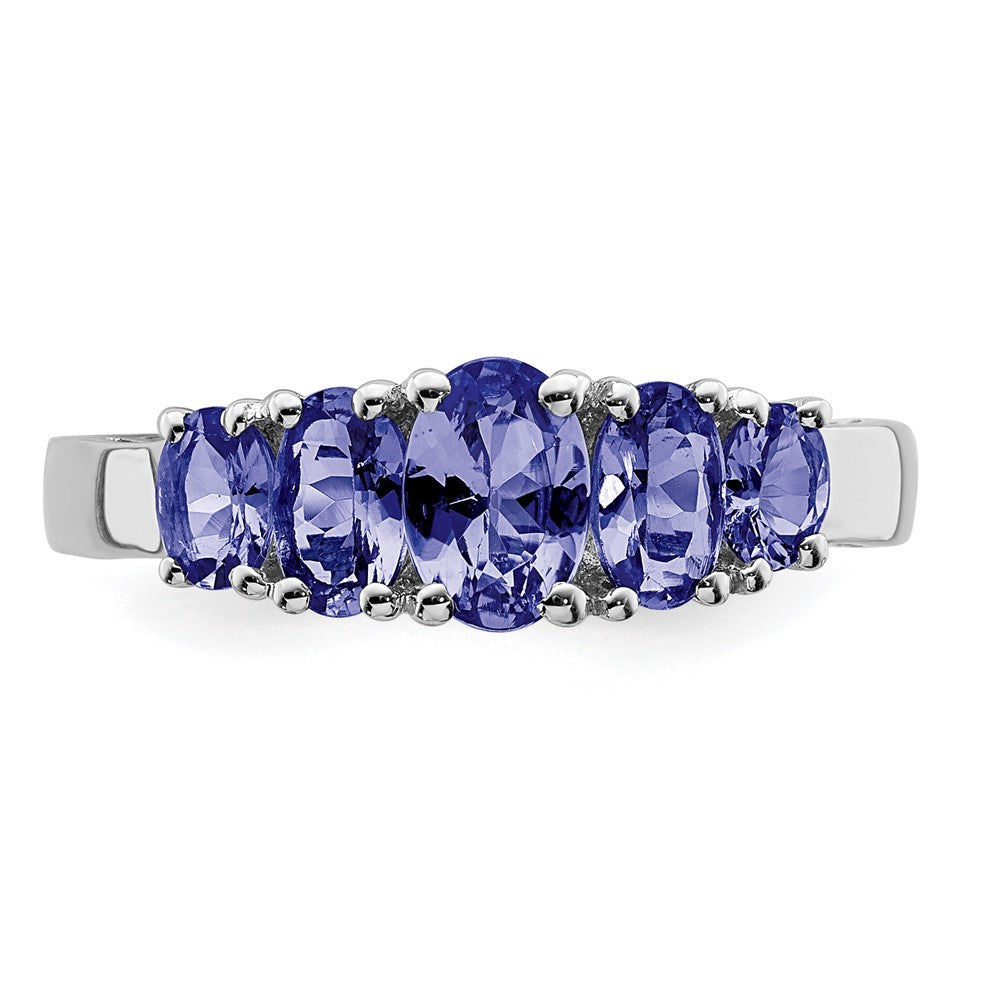 Sterling Silver Rhodium 5 Stone Oval Tanzanite Ring