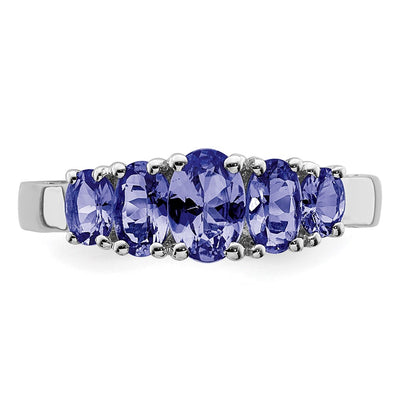 Sterling Silver Rhodium 5 Stone Oval Tanzanite Ring