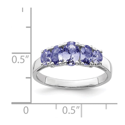 Sterling Silver Rhodium 5 Stone Oval Tanzanite Ring