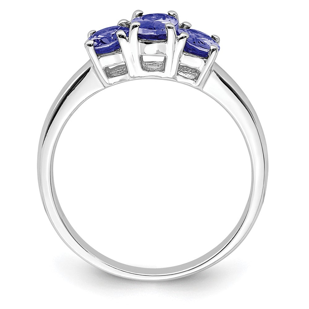 Sterling Silver Rhodium 3 Stone Tanzanite Ring