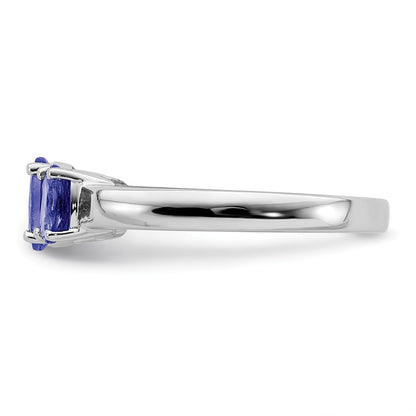 Sterling Silver Rhodium 3 Stone Tanzanite Ring