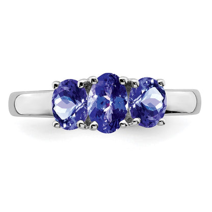 Sterling Silver Rhodium 3 Stone Tanzanite Ring