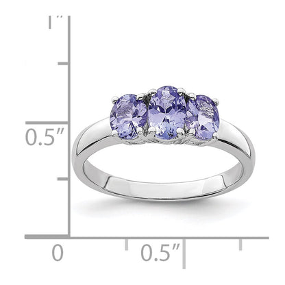 Sterling Silver Rhodium 3 Stone Tanzanite Ring
