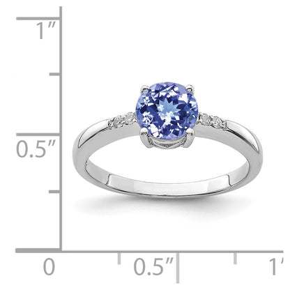 Sterling Silver Rhodium Round Tanzanite & Diamond Ring