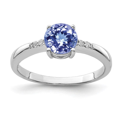 Sterling Silver Rhodium Round Tanzanite & Diamond Ring