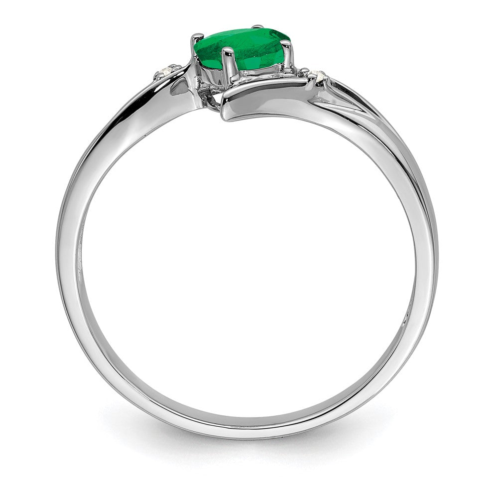 Sterling Silver Rhodium Plated Emerald And Diamond Ring