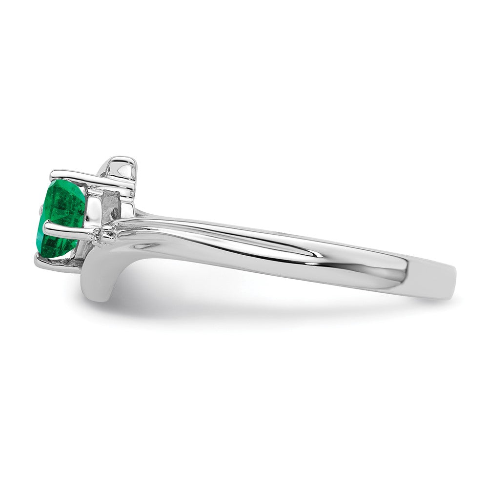 Sterling Silver Rhodium Plated Emerald And Diamond Ring