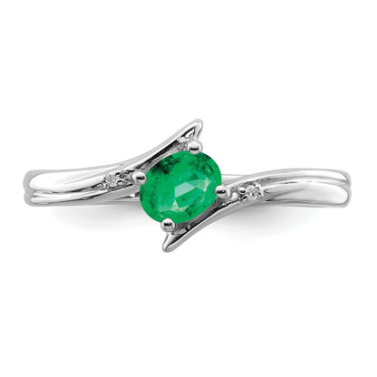 Sterling Silver Rhodium Plated Emerald And Diamond Ring