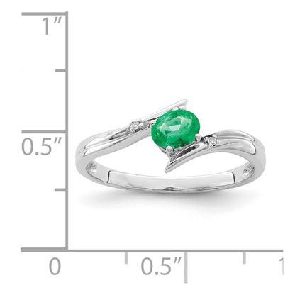 Sterling Silver Rhodium Plated Emerald And Diamond Ring
