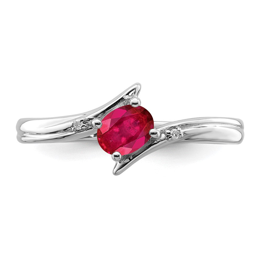 Sterling Silver Rhodium Plated Ruby And Diamond Ring