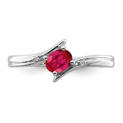 Sterling Silver Rhodium Plated Ruby And Diamond Ring