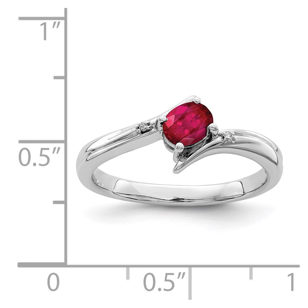 Sterling Silver Rhodium Plated Ruby And Diamond Ring