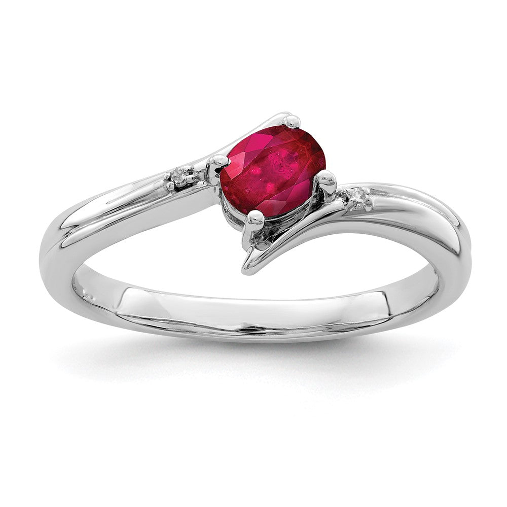 Sterling Silver Rhodium Plated Ruby And Diamond Ring