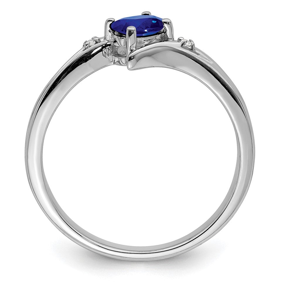 Sterling Silver Rhodium Plated Sapphire And Diamond Ring