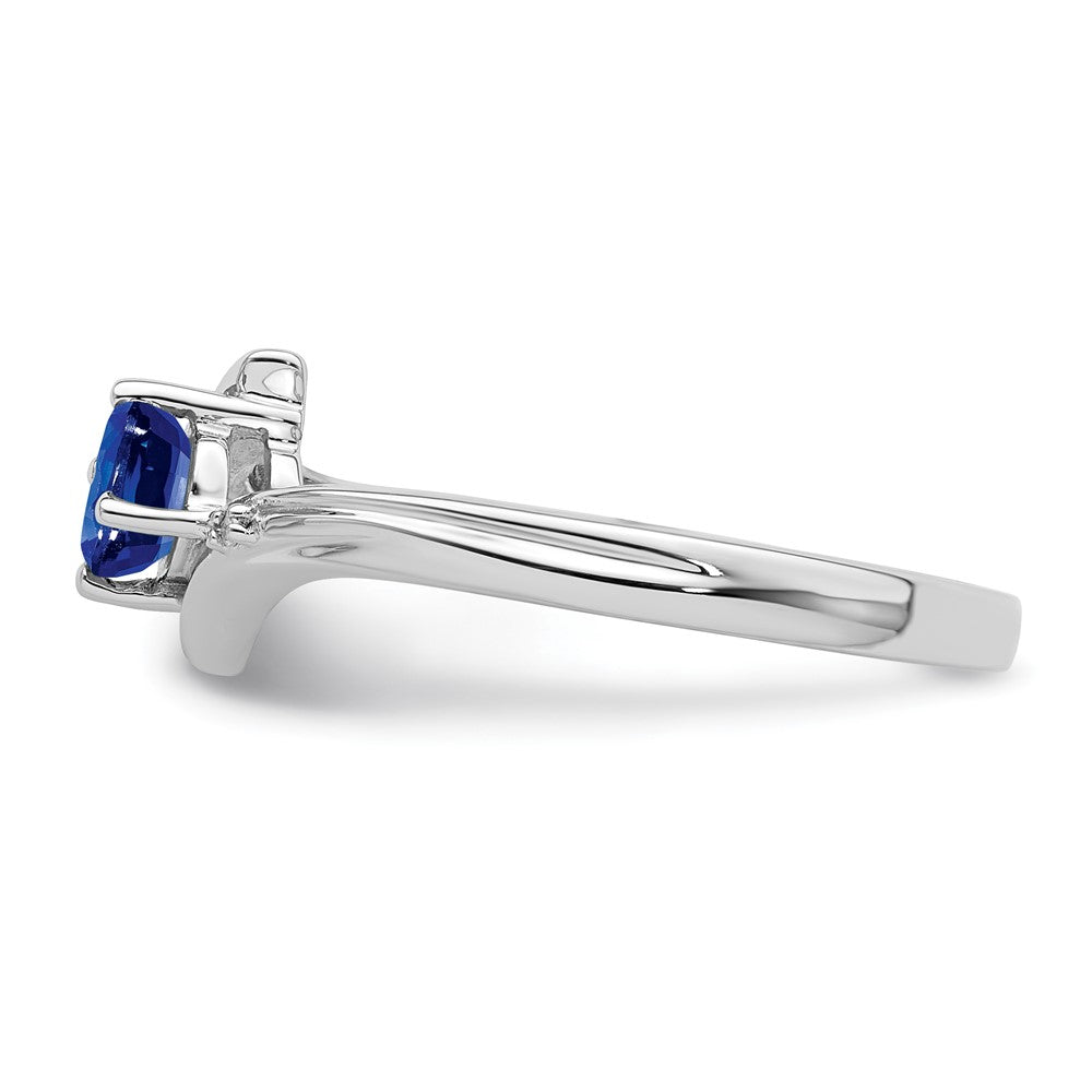 Sterling Silver Rhodium Plated Sapphire And Diamond Ring