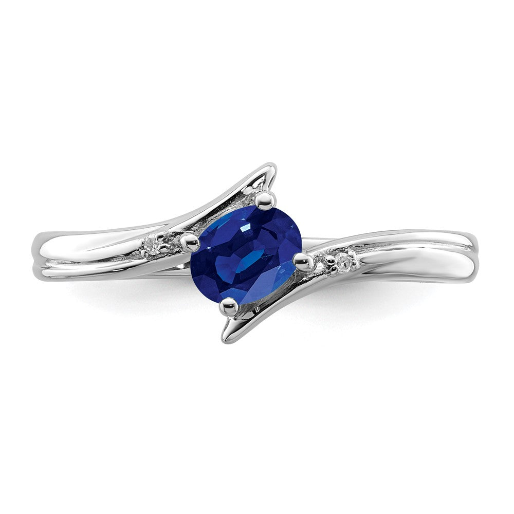 Sterling Silver Rhodium Plated Sapphire And Diamond Ring