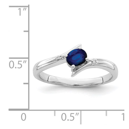 Sterling Silver Rhodium Plated Sapphire And Diamond Ring