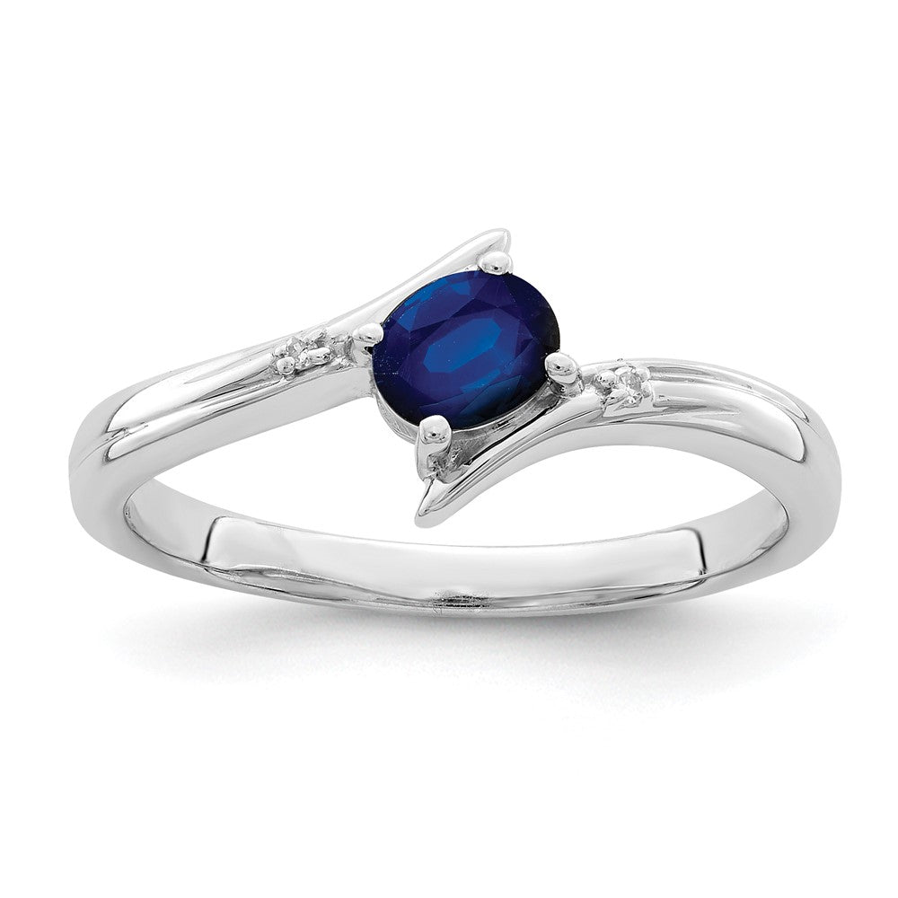 Sterling Silver Rhodium Plated Sapphire And Diamond Ring