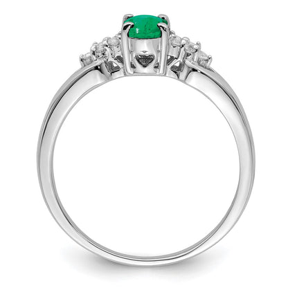 Sterling Silver Rhodium Plated Emerald And White Sapphire Ring