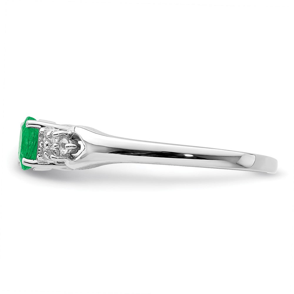 Sterling Silver Rhodium Plated Emerald And White Sapphire Ring