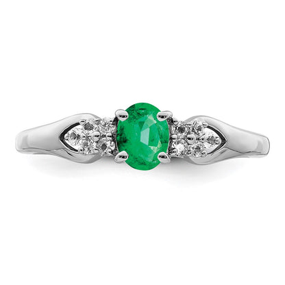 Sterling Silver Rhodium Plated Emerald And White Sapphire Ring