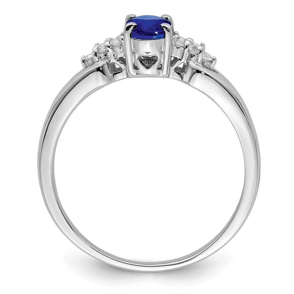 Sterling Silver Rhodium Plated Blue And White Sapphire Ring