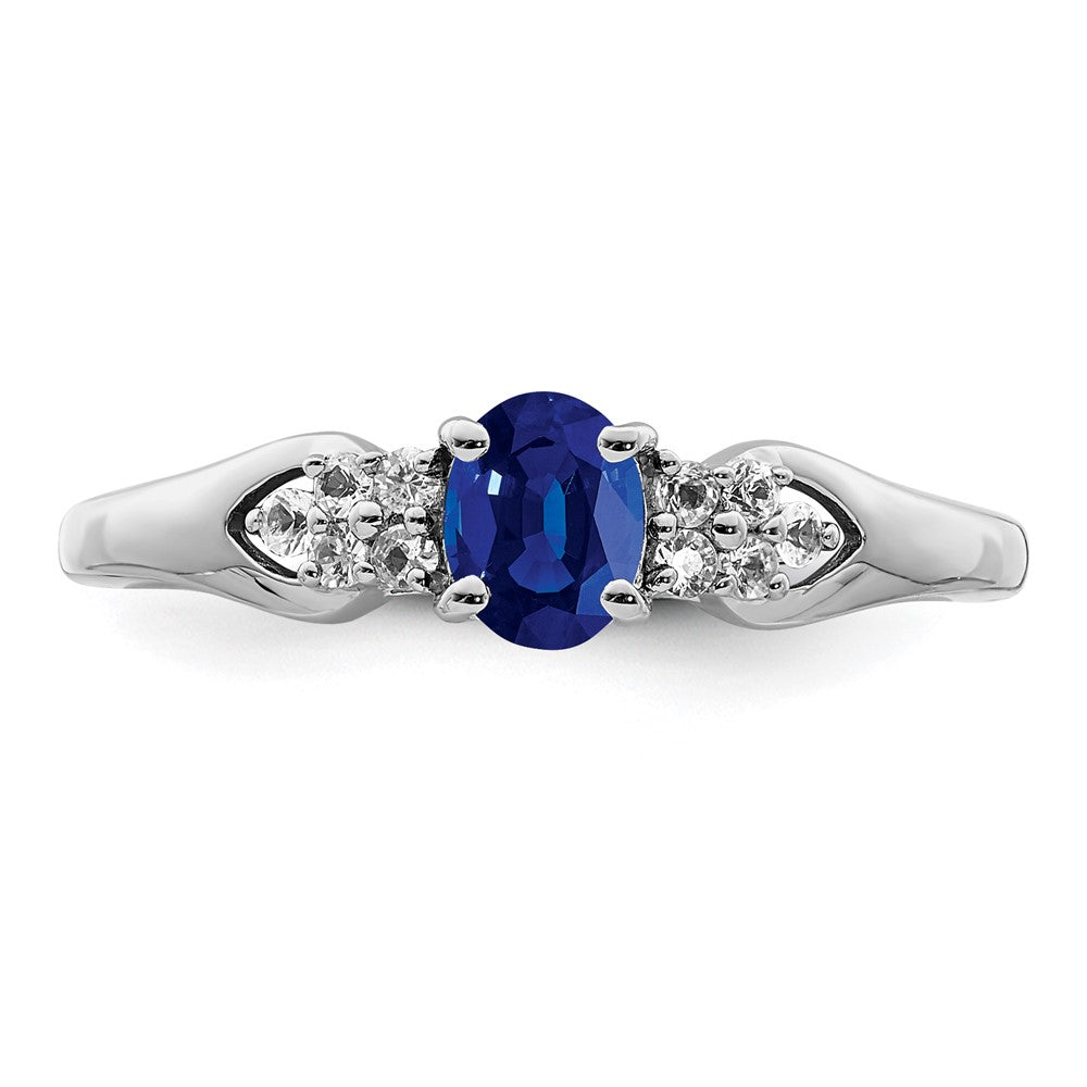 Sterling Silver Rhodium Plated Blue And White Sapphire Ring