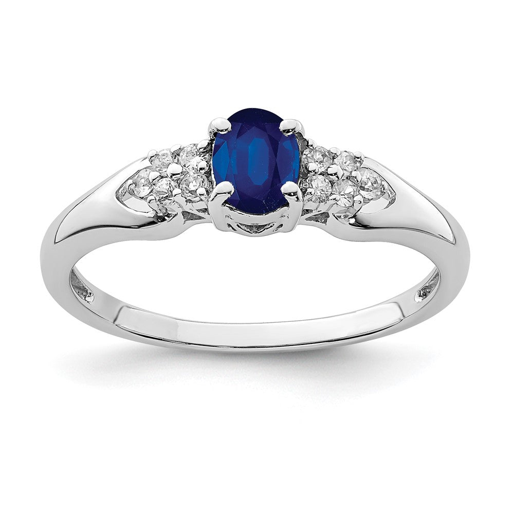 Sterling Silver Rhodium Plated Blue And White Sapphire Ring