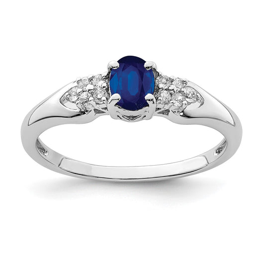 Sterling Silver Rhodium Plated Blue And White Sapphire Ring
