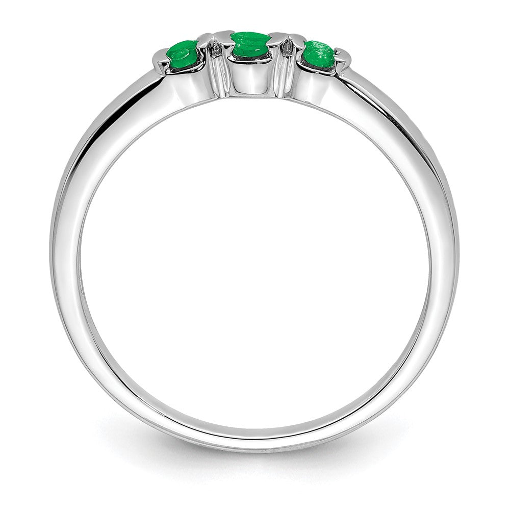 Sterling Silver Rhodium Plated Polished Emerald 3 Stone Ring