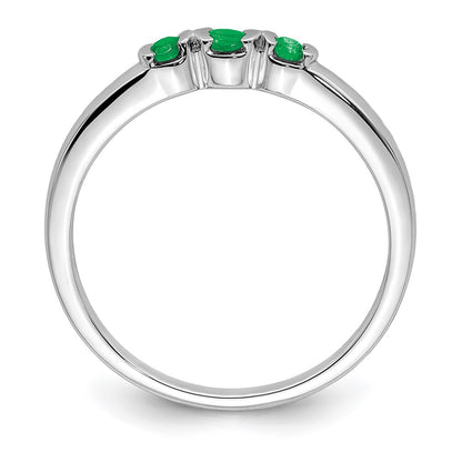 Sterling Silver Rhodium Plated Polished Emerald 3 Stone Ring