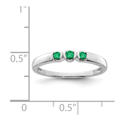 Sterling Silver Rhodium Plated Polished Emerald 3 Stone Ring