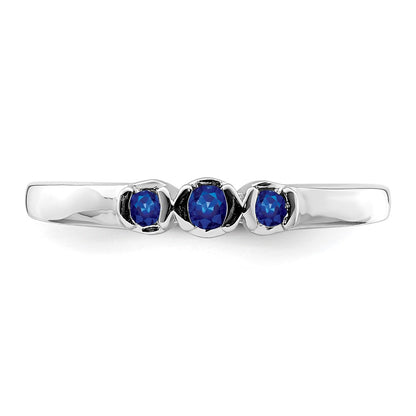 Sterling Silver Rhodium Plated Polished Sapphire Ring