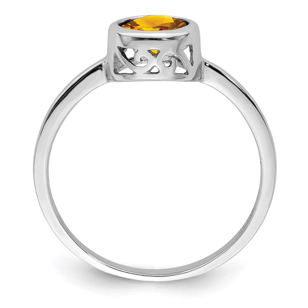 Sterling Silver Rhodium Plated Polished Citrine Round Ring