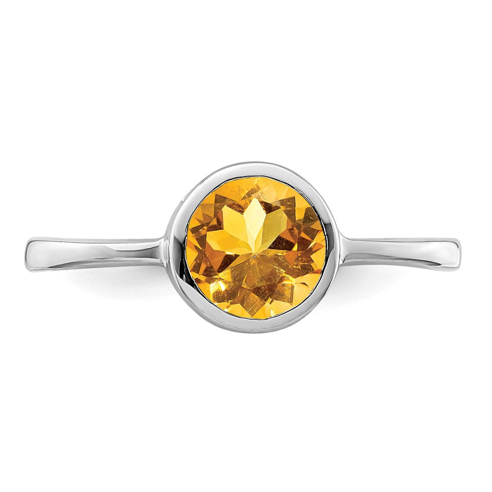 Sterling Silver Rhodium Plated Polished Citrine Round Ring