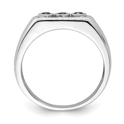 Sterling Silver Rhodium Plated Black And White Diamond Men'S Ring