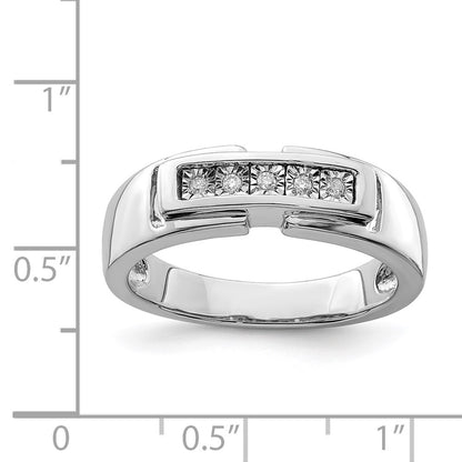 Sterling Silver Rhodium Plated Men'S Polished Diamond Ring