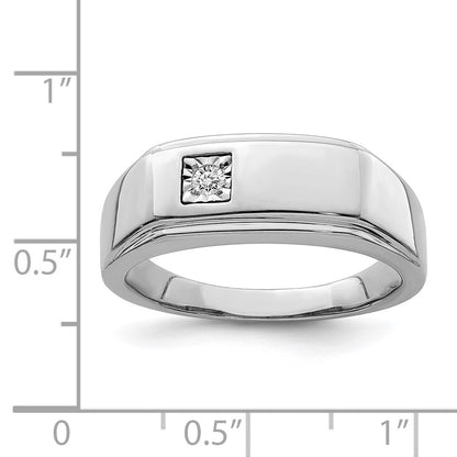 Sterling Silver Rhodium Plated Men'S Polished Diamond Ring