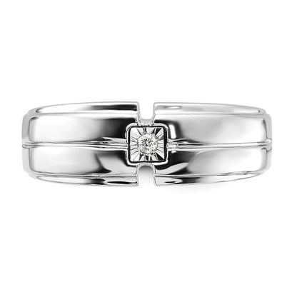 Sterling Silver Rhodium Plated Men'S Polished Diamond Ring