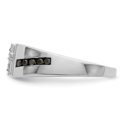 Sterling Silver Rhodium Plated Black And White Diamond Cross Men'S Ring