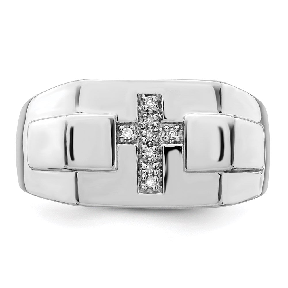 Sterling Silver Rhodium Diamond Cross Signet Ring