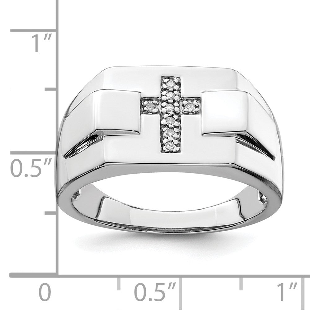 Sterling Silver Rhodium Diamond Cross Signet Ring