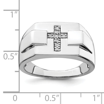 Sterling Silver Rhodium Diamond Cross Signet Ring