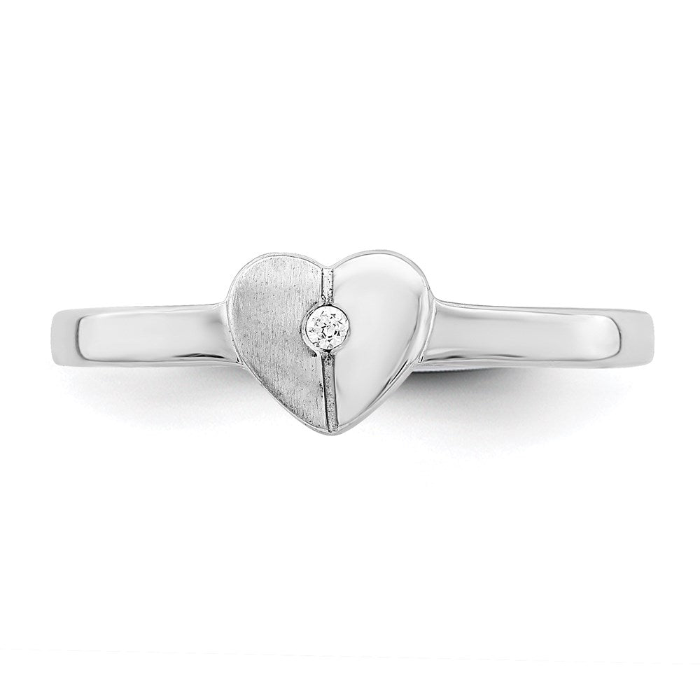 Sterling Silver Polished & Satin Cz Heart Children'S Ring