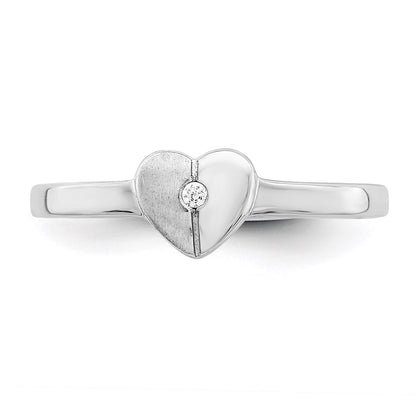 Sterling Silver Polished & Satin Cz Heart Children'S Ring
